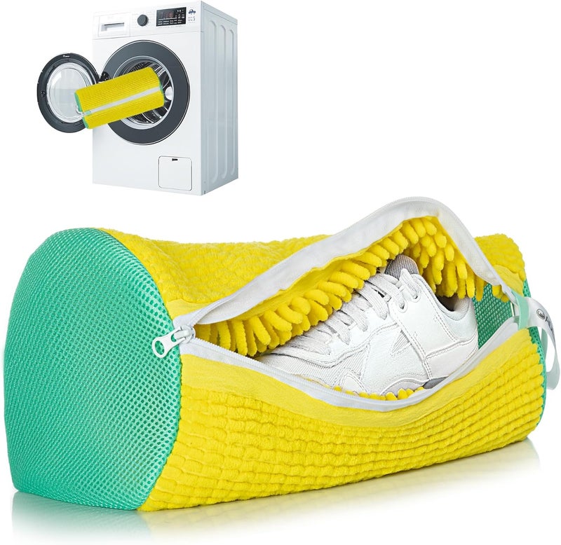 ADEHMDA 1pc Shoe Washing Machine Bag, Sneaker Laundry Bag for Washing Machine, Extra Long and Thick Microfibre Fluff, Reusable for Washer and Dryer (1pc, Yellowish Green) - Image 1